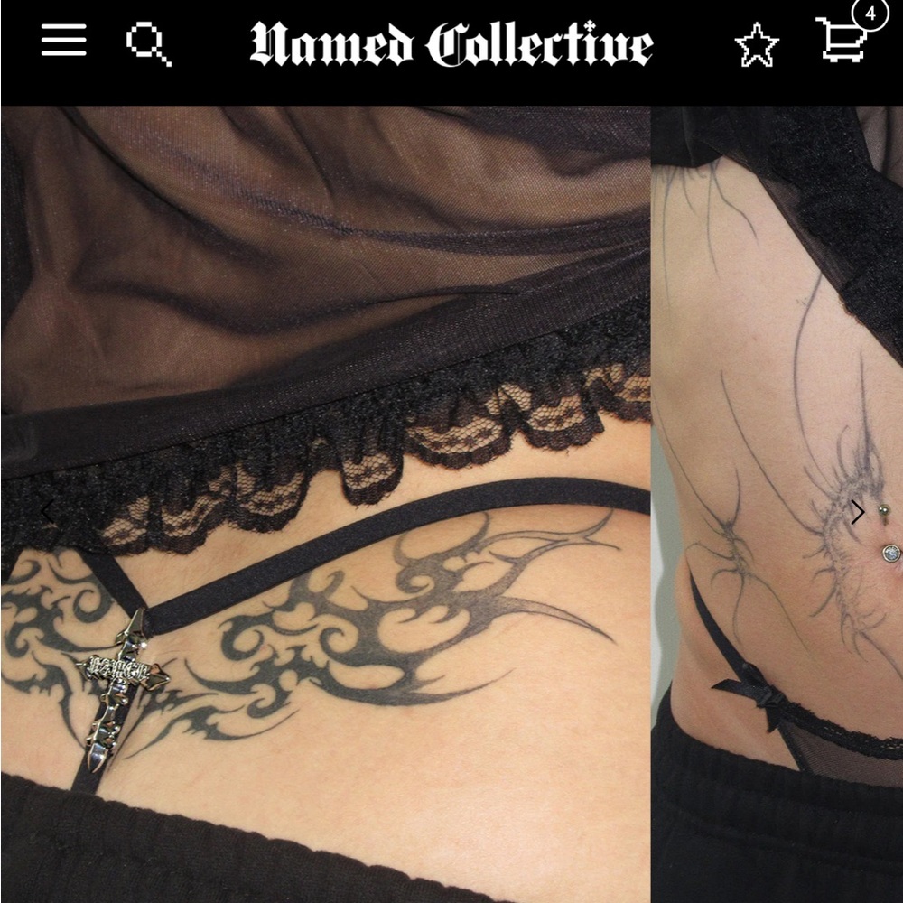 Named Collective Feral Hardware Charm Mesh G-String black cross silver